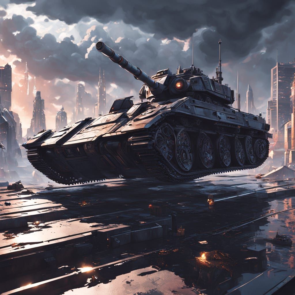 Futuristic Flying Tank Soars Through Turbulent Dystopian Ski...