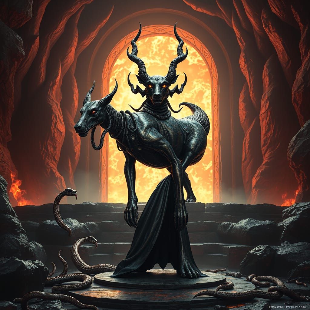 Cerberus, Hound of Hades, in Avant-Garde Style