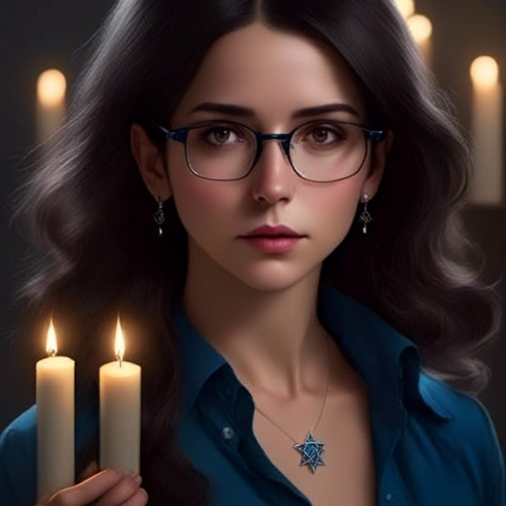Jewish Woman Lighting Candles, Hyperrealistic Portrait