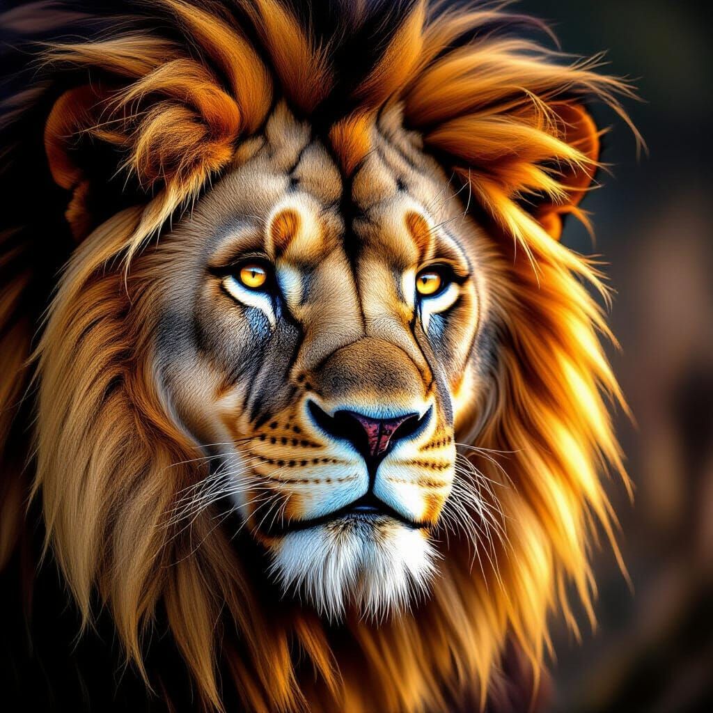 Hyper-Realistic Lion Portrait with Golden Mane