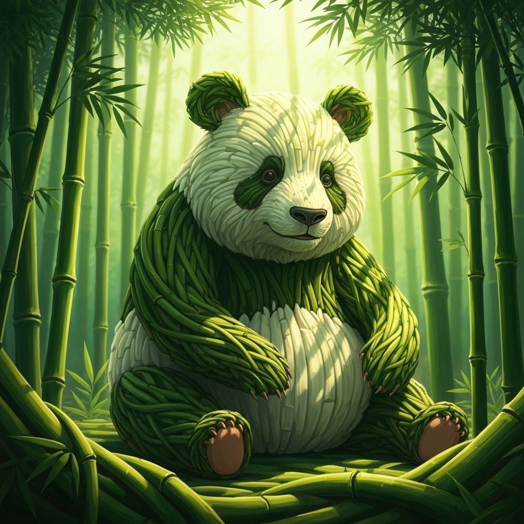 Bamboo Panda in Sunlit Forest Digital Painting