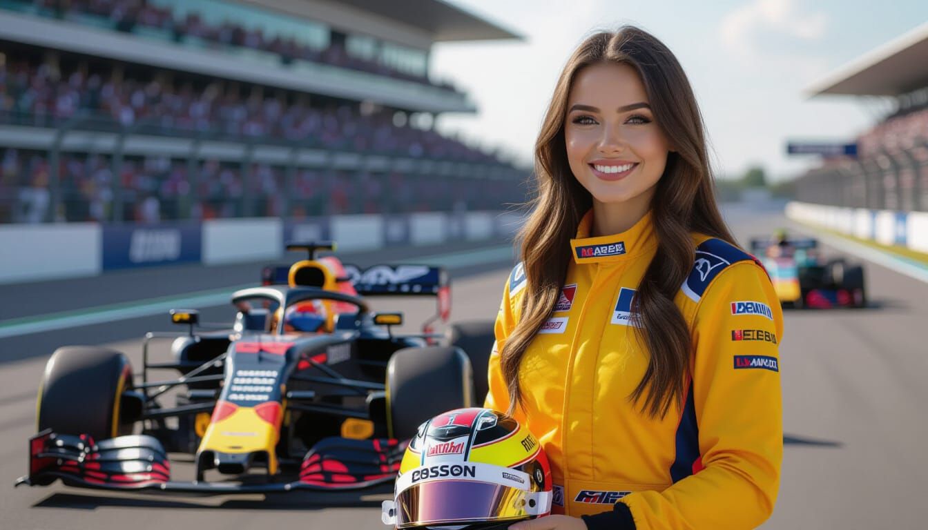 Russian Racer Woman With Formula Car