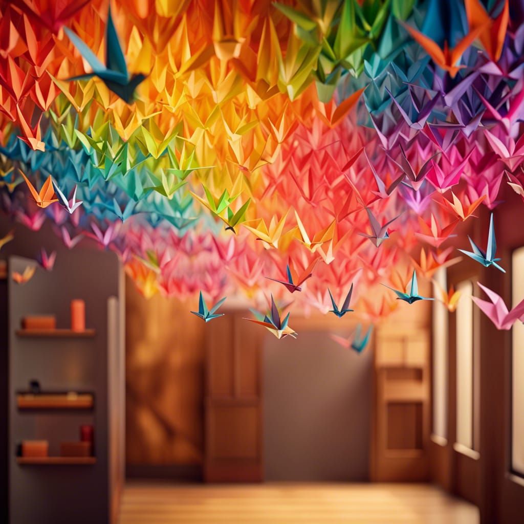 Colorful Origami Cranes in 3D