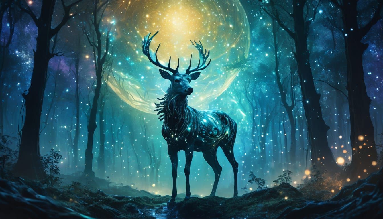Ethereal Starlight Deer in Mystical Forest Glade