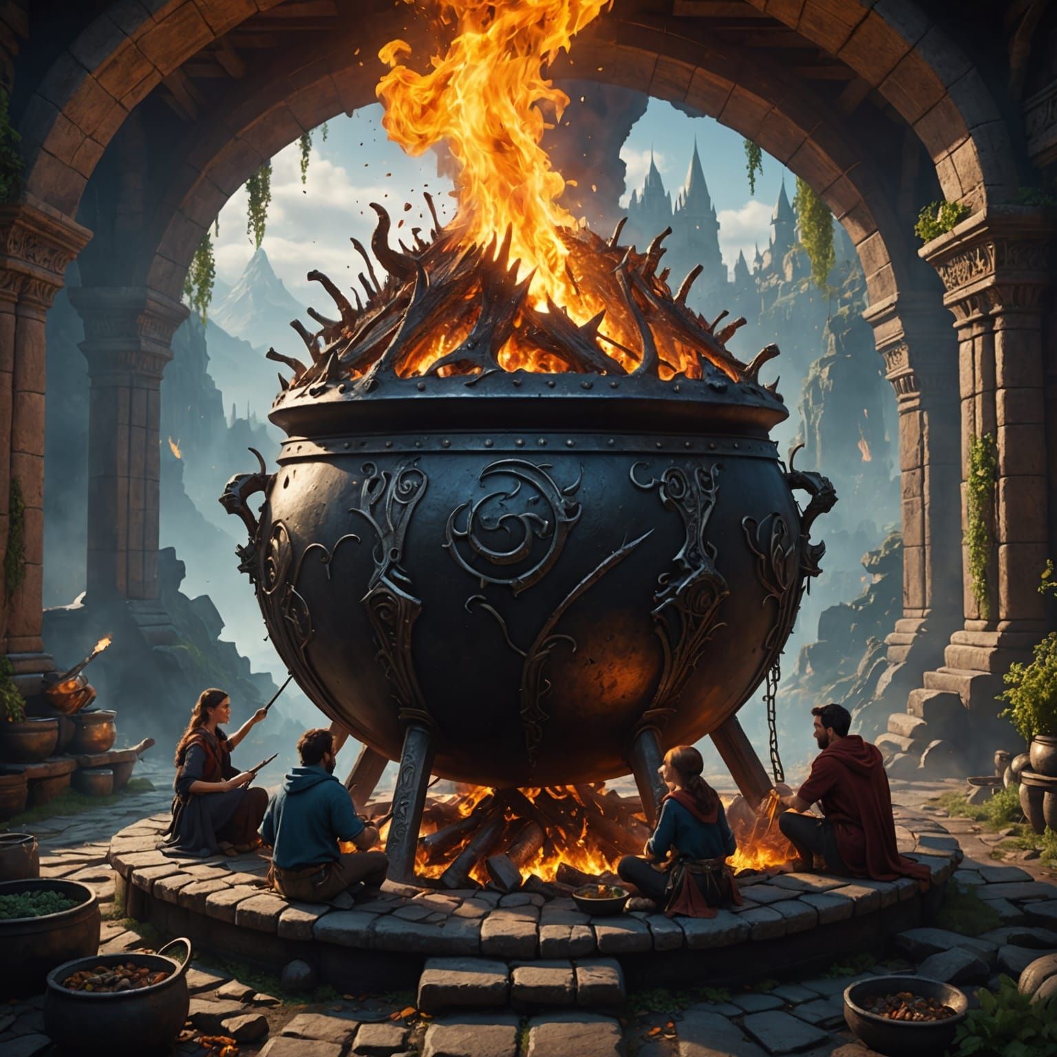 Fantastical Giant Cauldron Concept Art in 8K