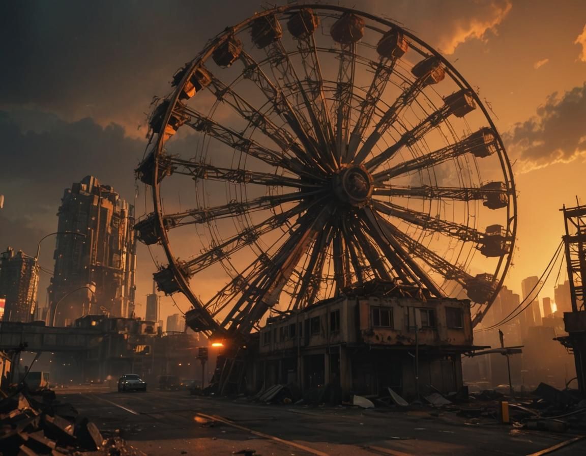 Abandoned Sci-Fi Cityscape at Sunset: 3D Game Art