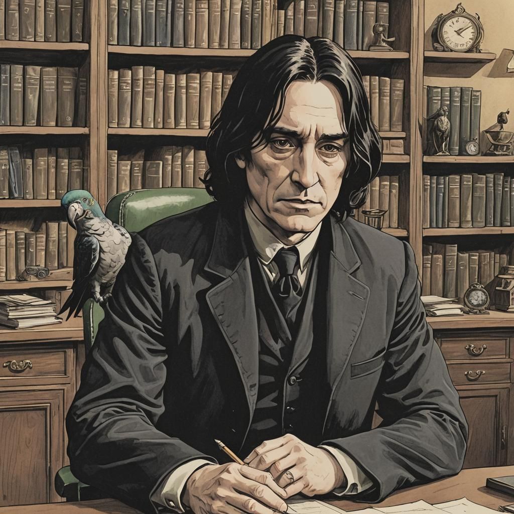 Young Severus Snape with Parrot in Office