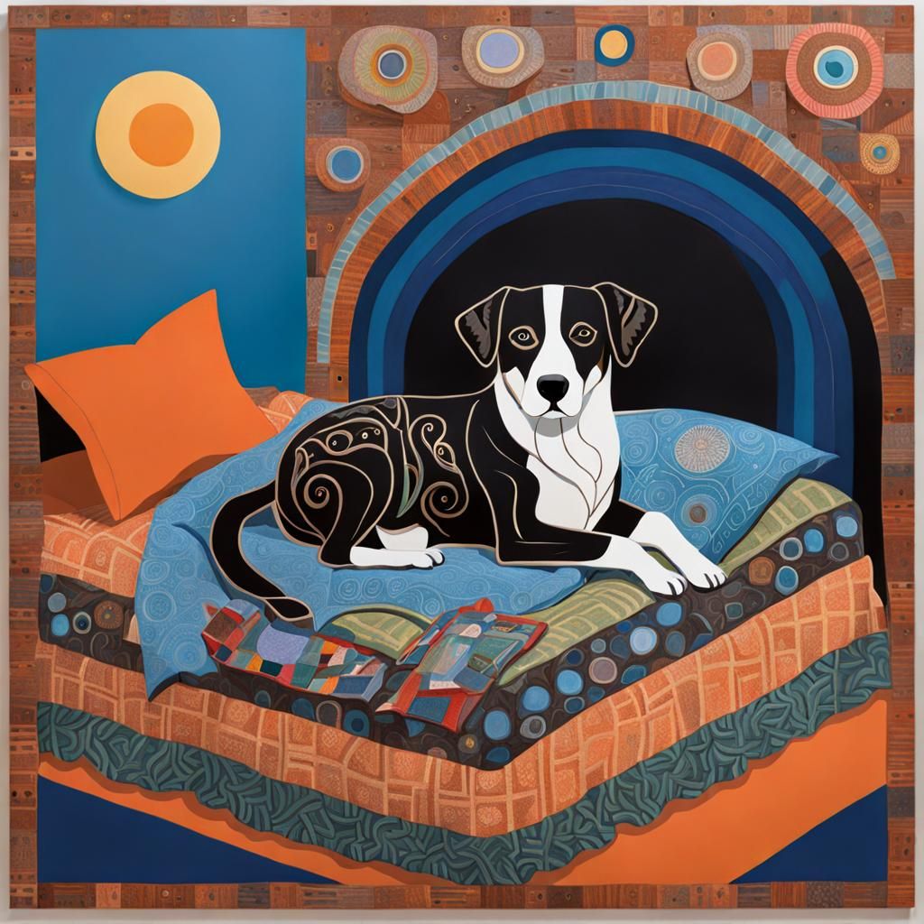 Dog Sleeping in Bed: Whimsical 3D Artwork