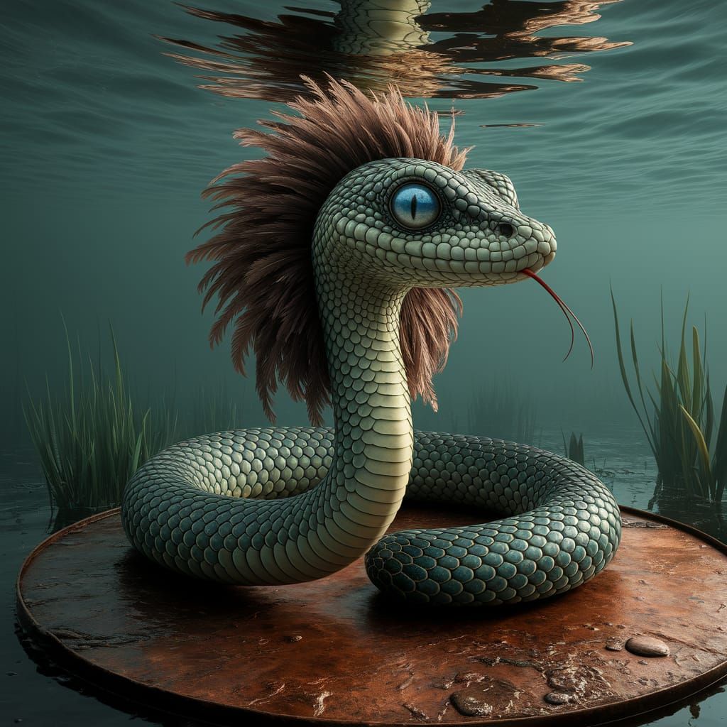 Hybrid Ostrich Snake in Mysterious Aquatic Realm