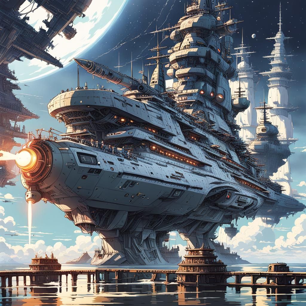 Space Battleship in Studio Ghibli Anime Style