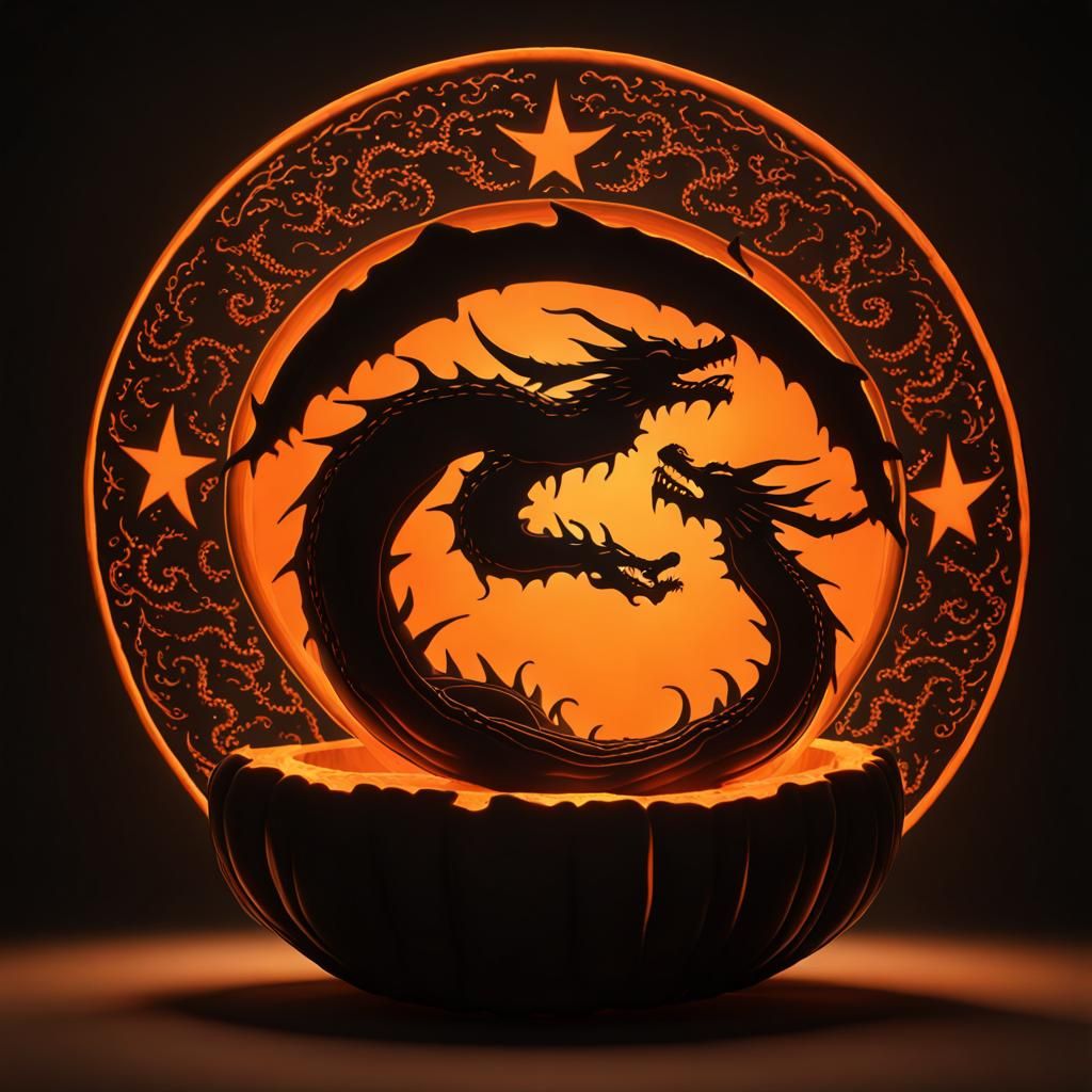 Dragon Silhouettes Pumpkin Carving, Fantasy Concept Art