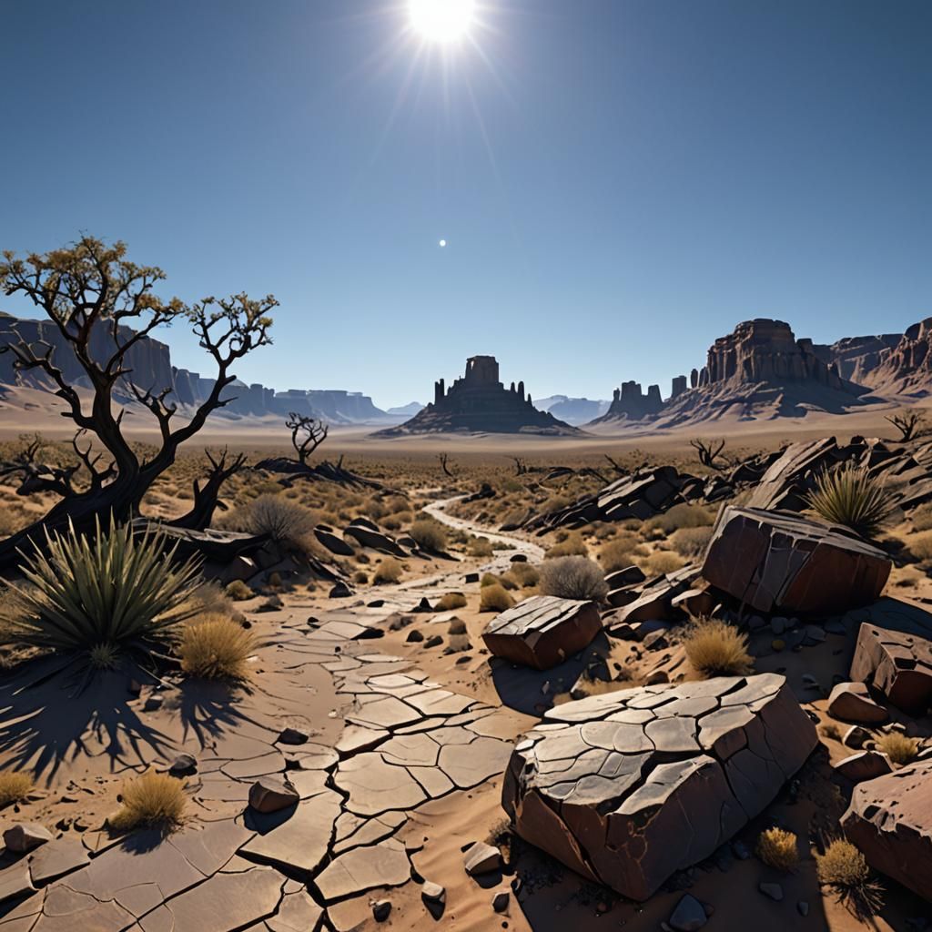 Epic Shattered Desert Landscape in High Fantasy Style