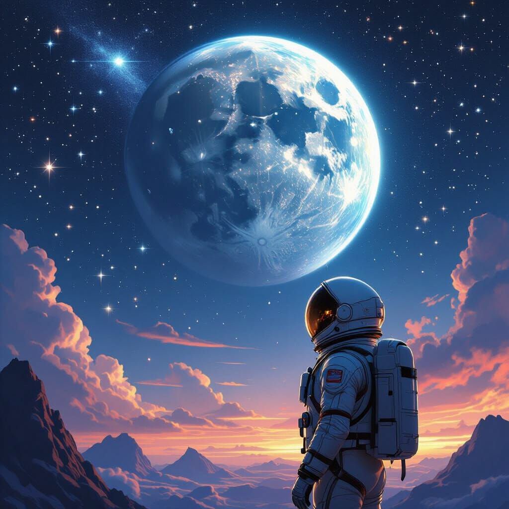 Astronaut Gazing at Earth in Sci-Fi Style