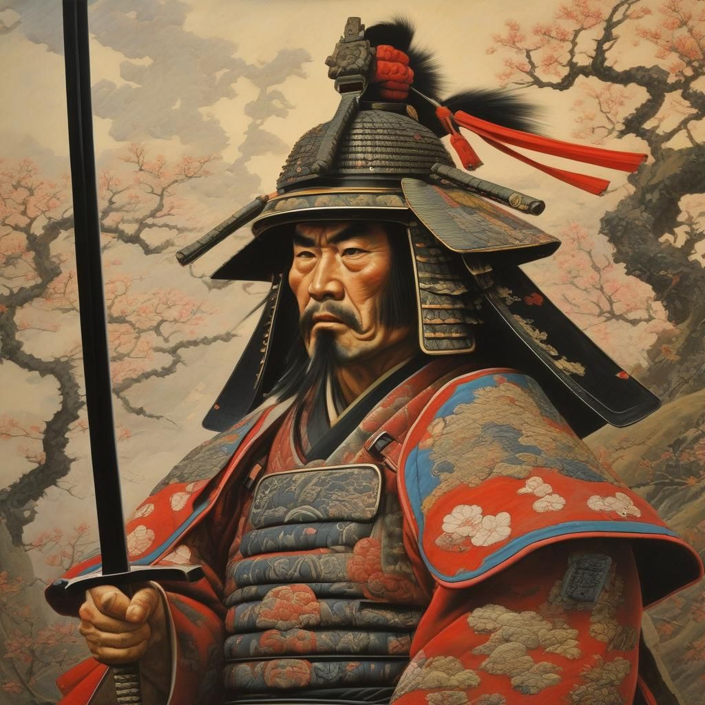 Detailed Shogun Warrior as Szukalski-Style Painting