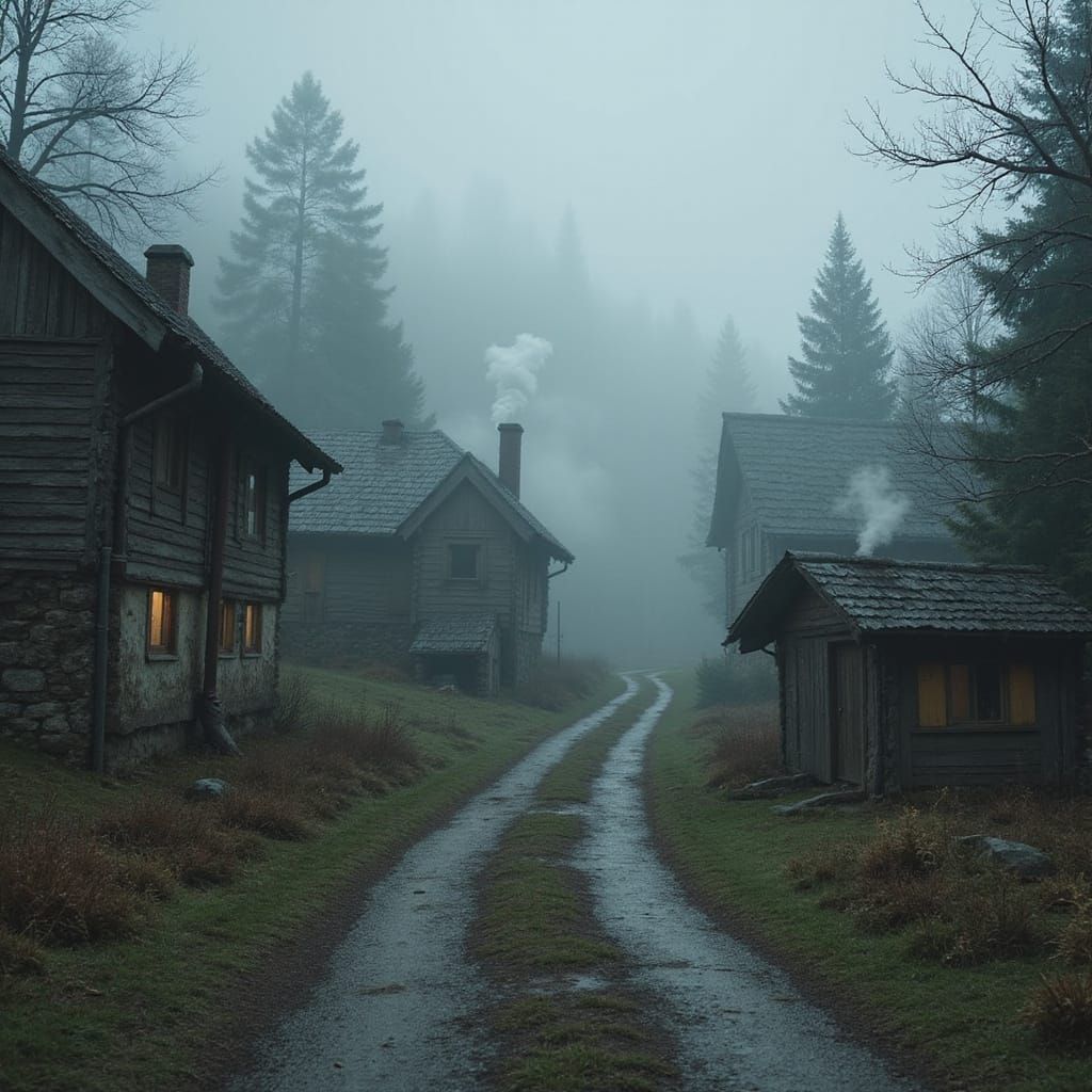 Mystical Slavic Village in the Misty Forest