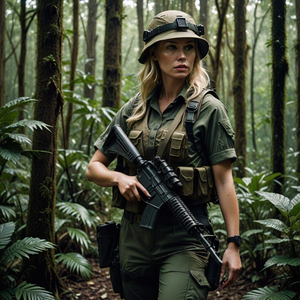 Blonde Soldier on Patrol: Cinematic Film Still