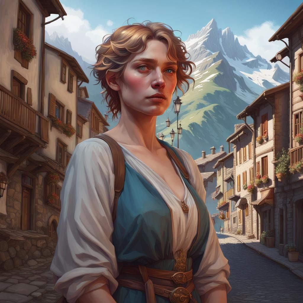 Pyrenees Mountain Town Portrait in Artgerm Style