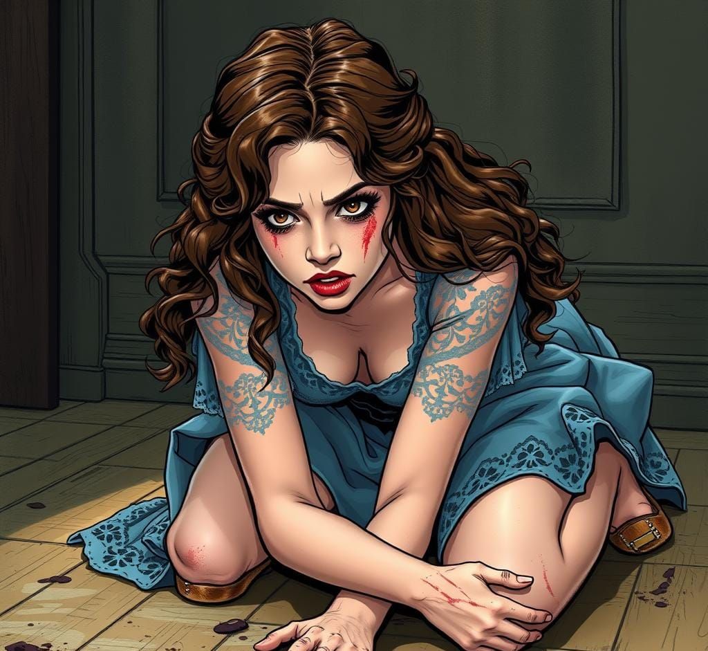 an adult Hermione Granger, mid 20's, luscious long brown curly hair, bright brown eyes, gorgeous features, delicate flow...