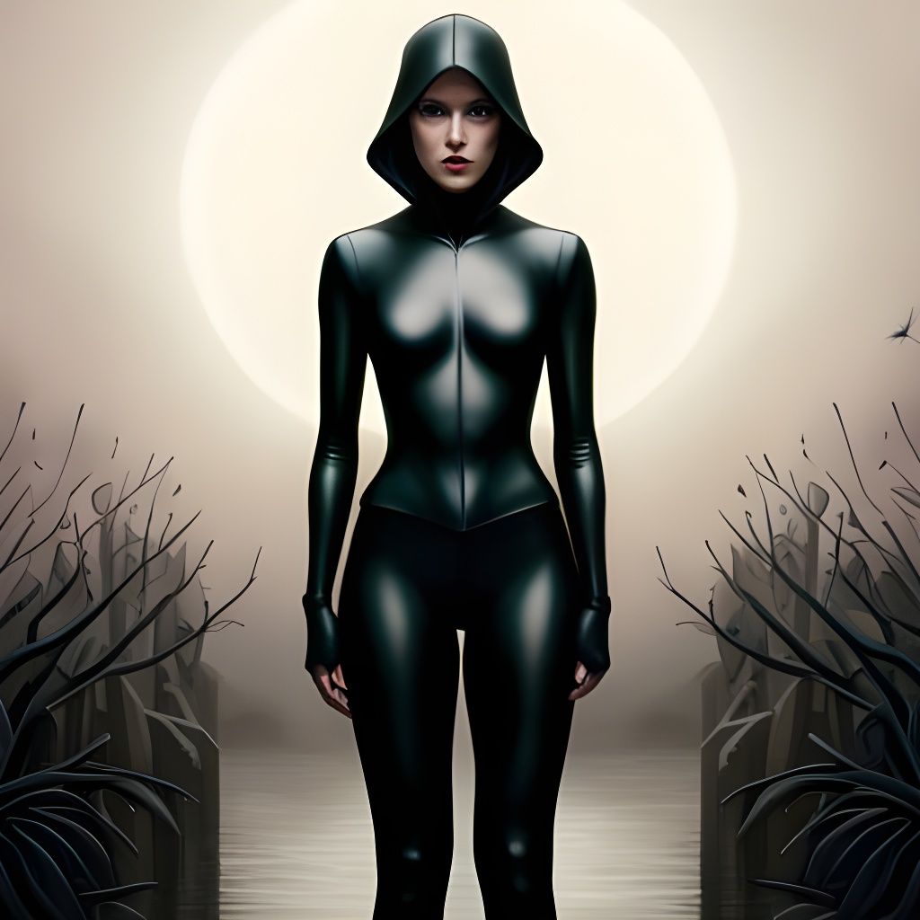 Sleek Inhuman Drone in Black Latex: Hyperdetailed Portrait