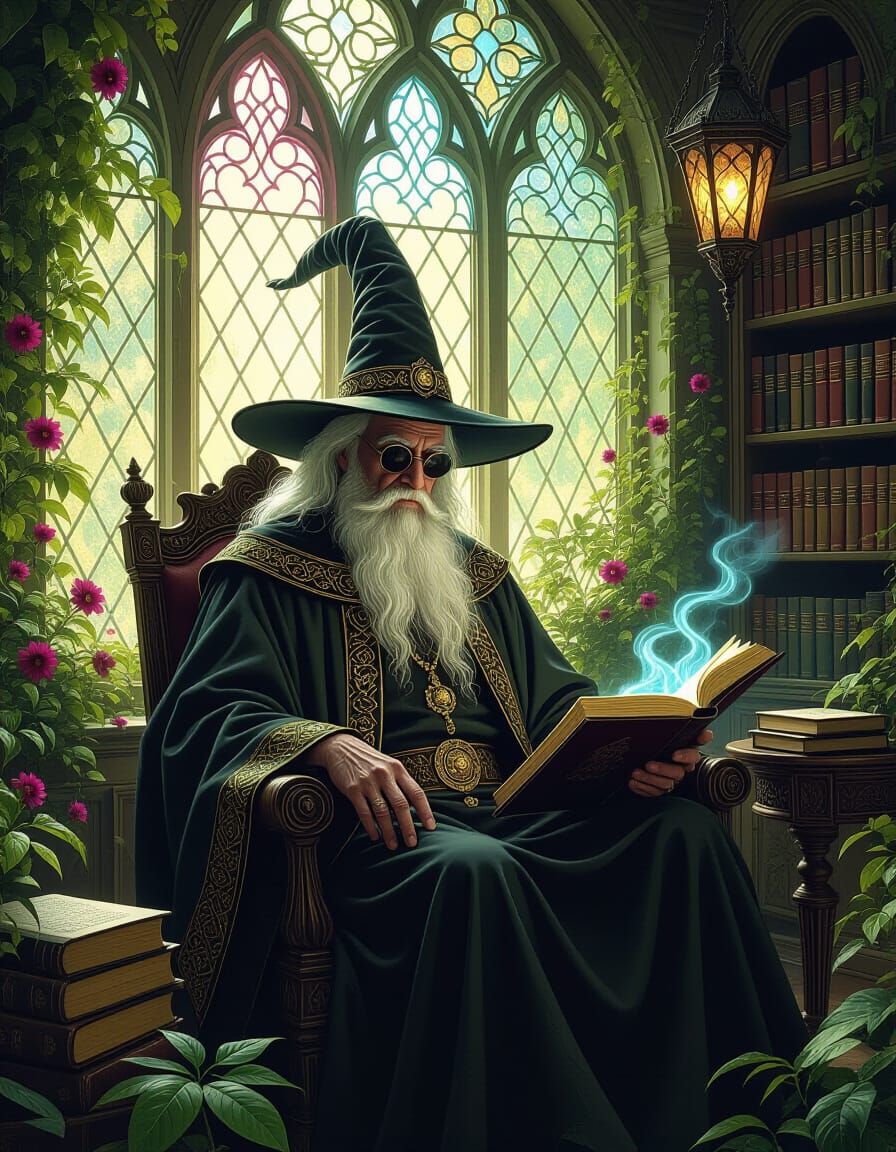 Eldritch Wizard in Spooky Victorian Conservatory