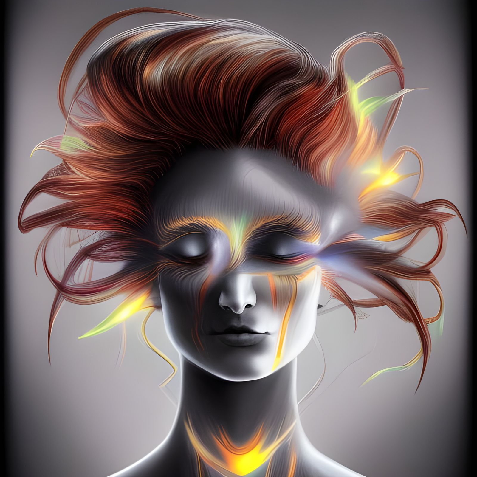 Psychedelic Phoenix Woman Portrait in Hyperdetailed Art Styl...