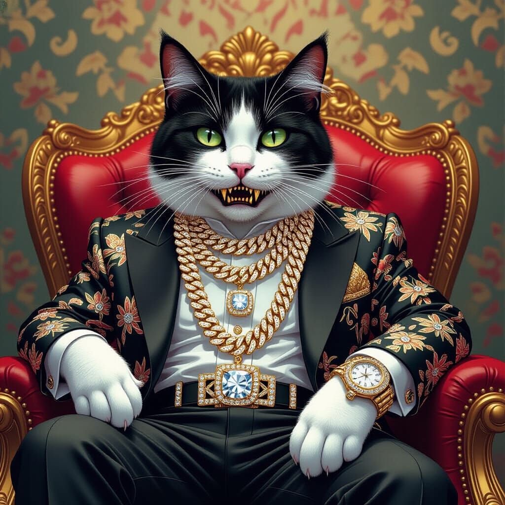 Opulent Gangster Cat in a Vibrant Digital Art Style