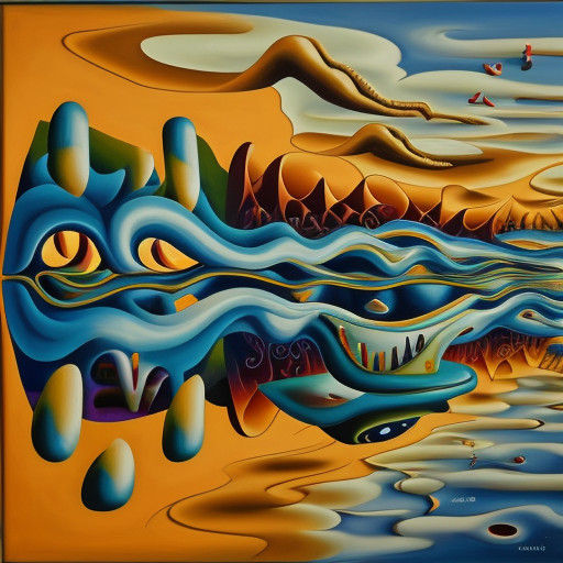 Surrealistic Oil Painting of Melting Forms in a Matte Backgr...