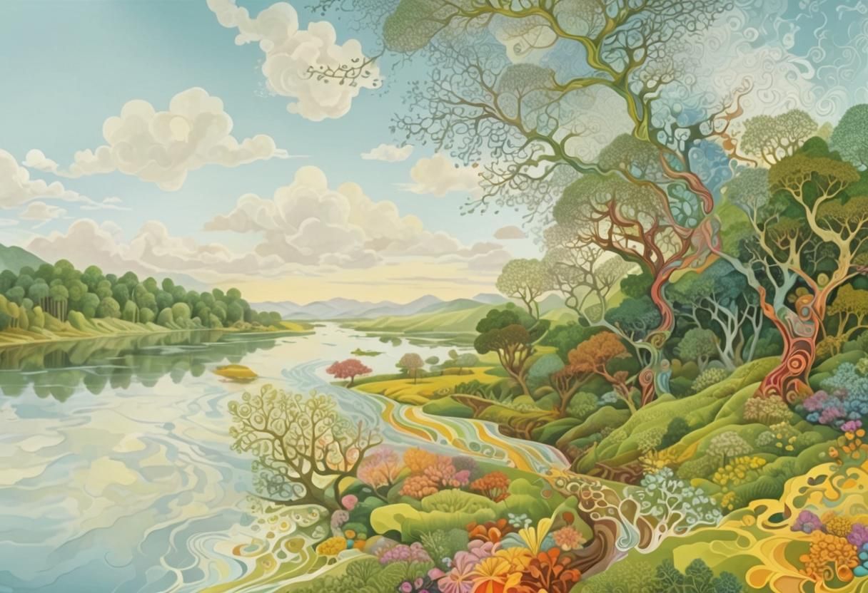 Abstract Fractal Candyland River Landscape in Psychedelic Ar...