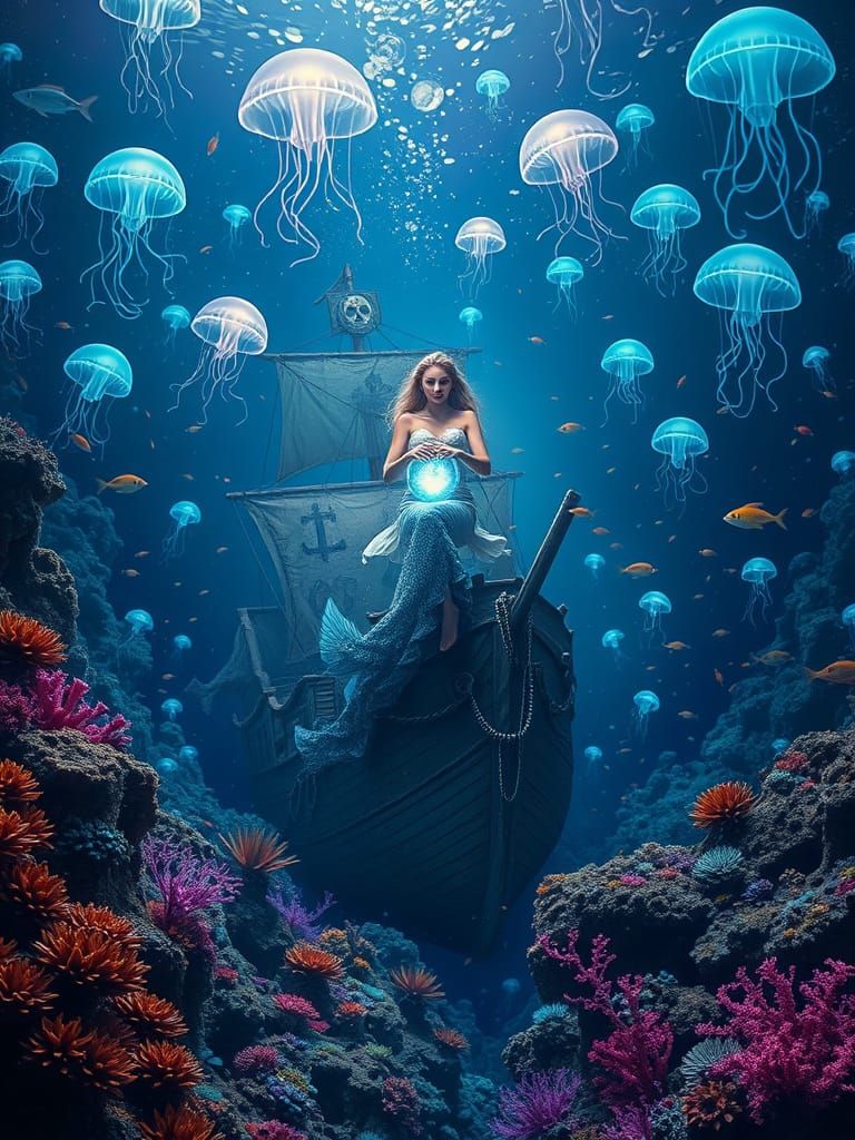 Enchanting Bioluminescent Underwater World with Mermaid