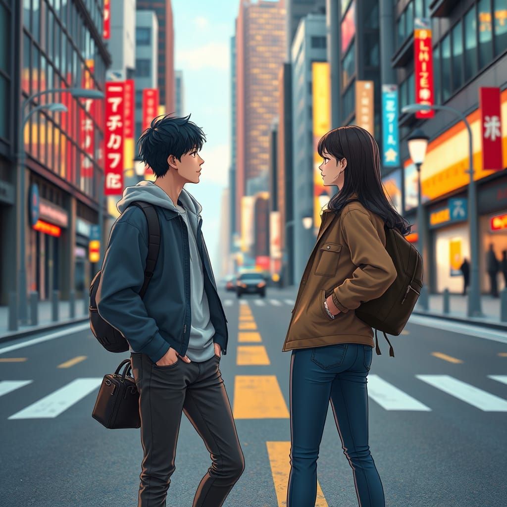 Two Friends Embracing the City's Vibrant Energy in Stylized ...