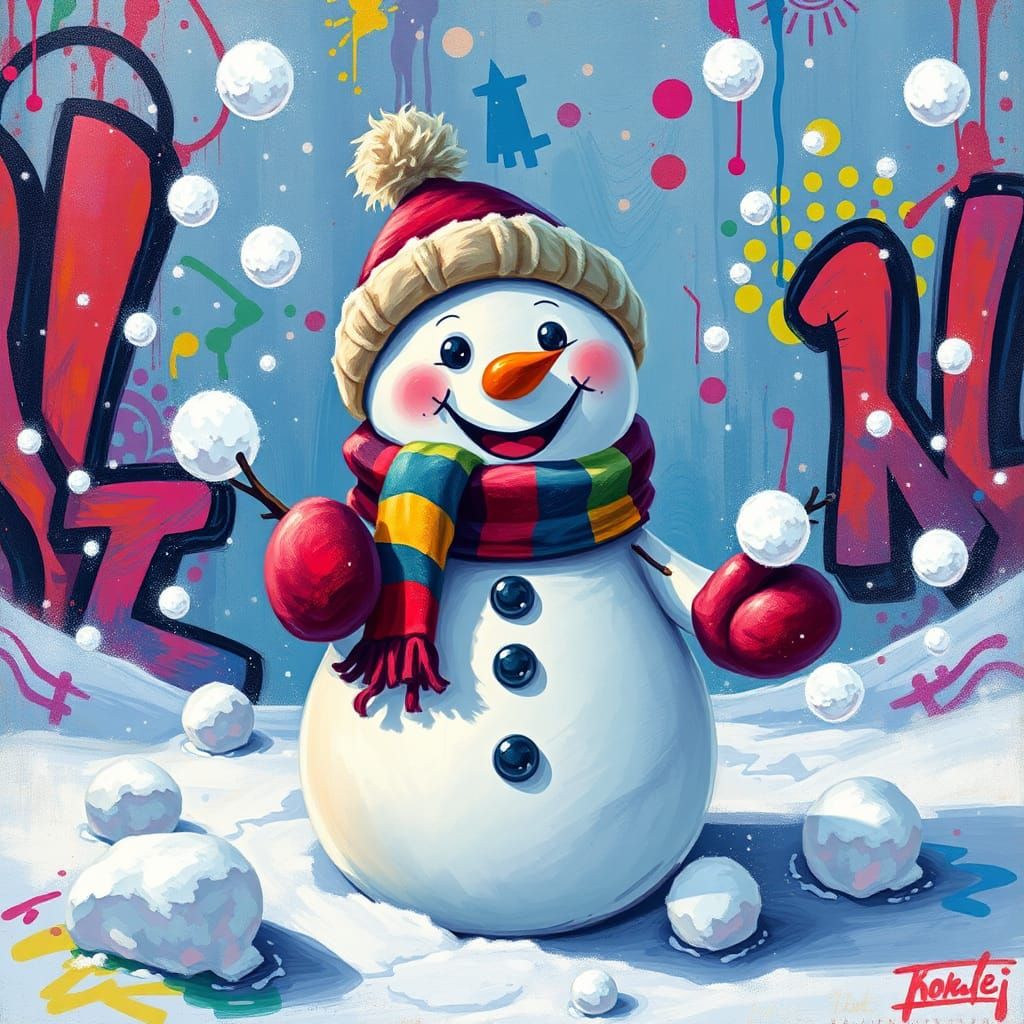 Snowman in Winter Wonderland, Basquiat Graffiti Style