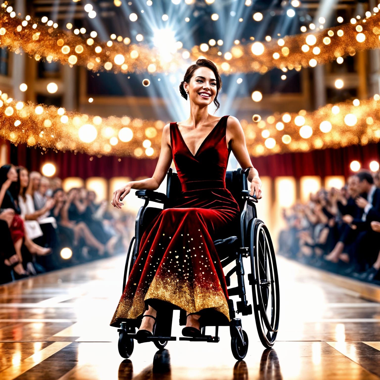 Elegant Woman Shines on Runway in Photorealistic Concept Art