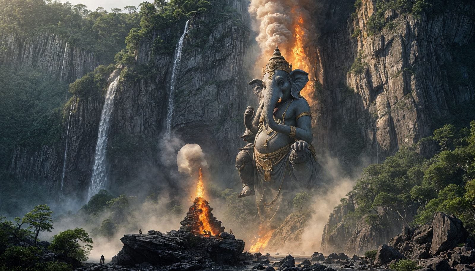 Majestic Stone Ganesh Near Paradise Waterfall