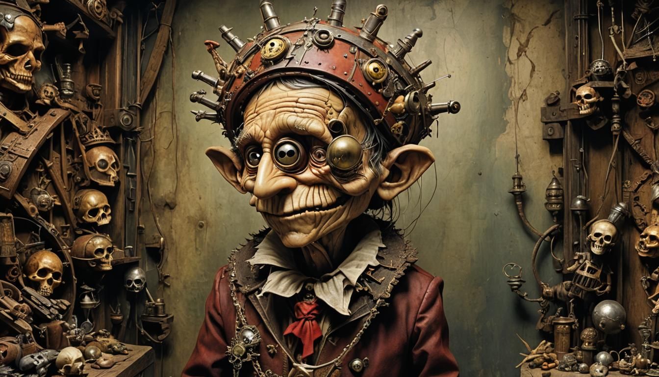 Surreal Post-Apocalyptic Pinocchio Cryptid, Art Nouveau Styl...