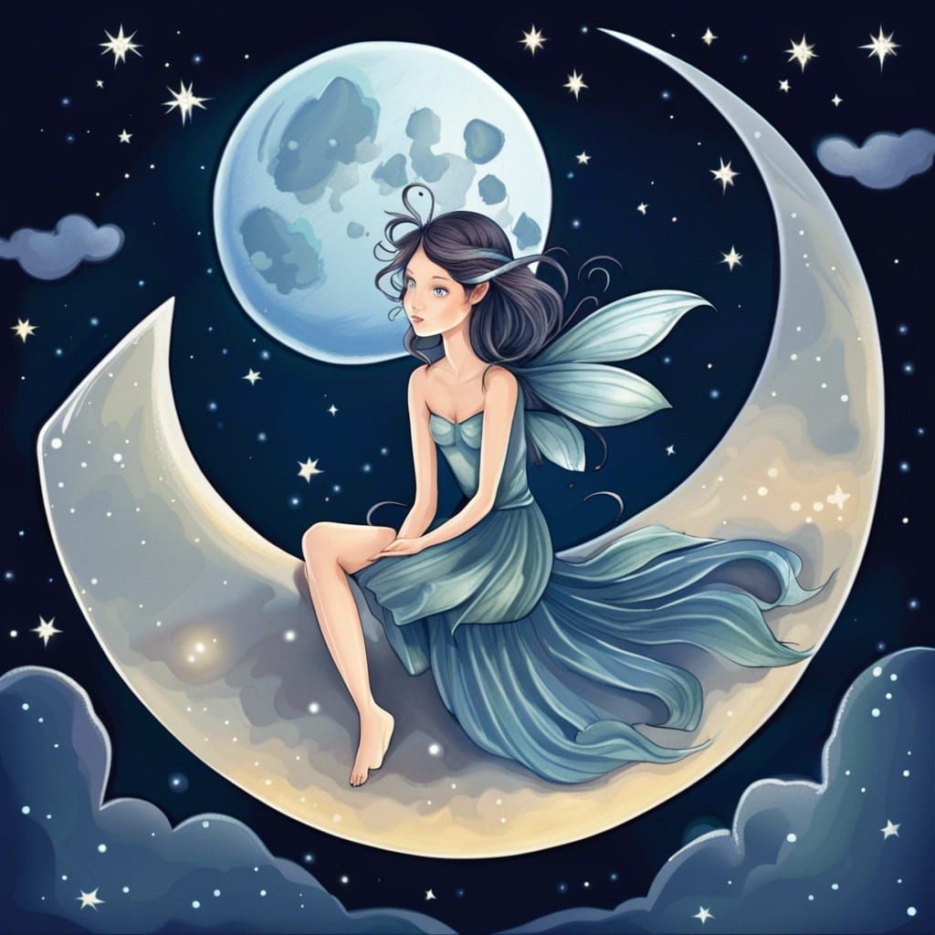 Magical Fairy on Moonlit Night Sky