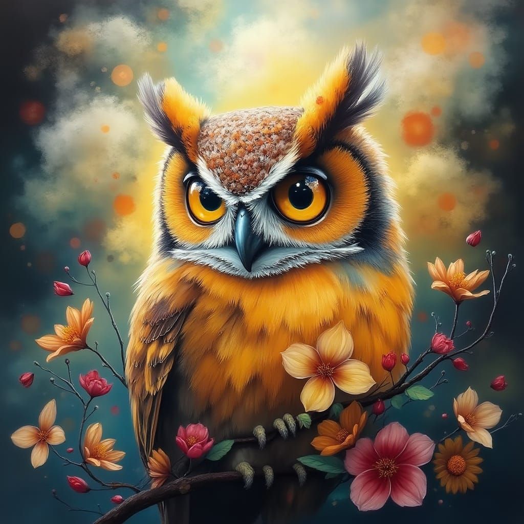 Whimsical Owl in Vibrant Colors