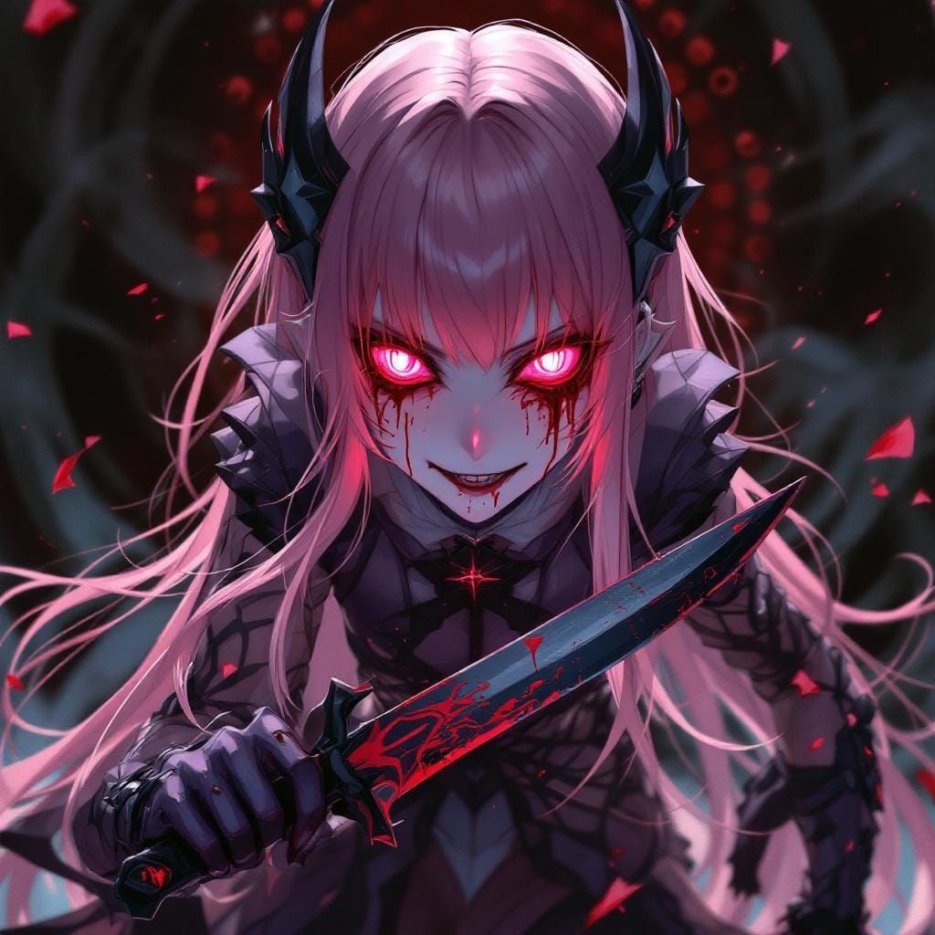 Anime Girl with Knife in Gothic Horror Style