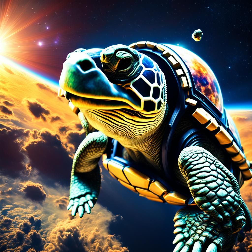 Turtle in Spacesuit: Hyperrealistic Outer Space Art