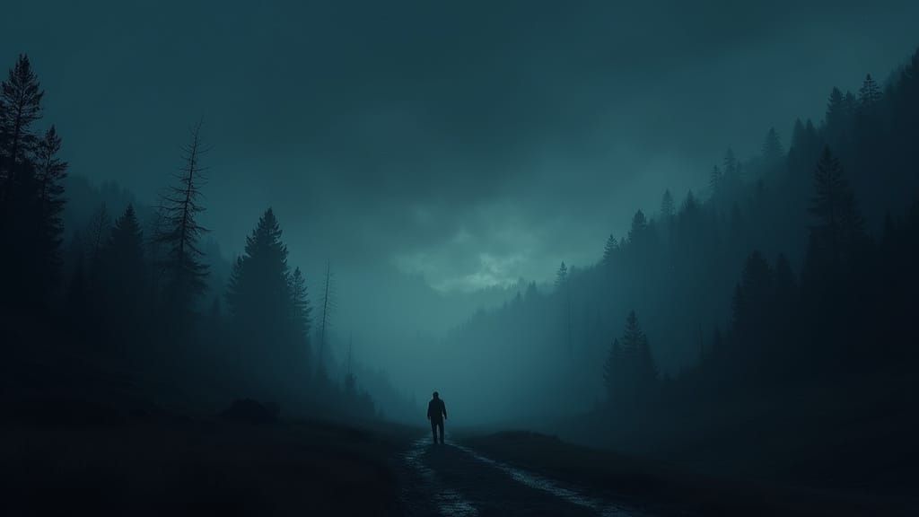 Mysterious Dark Valley at Night in Cinematic Style