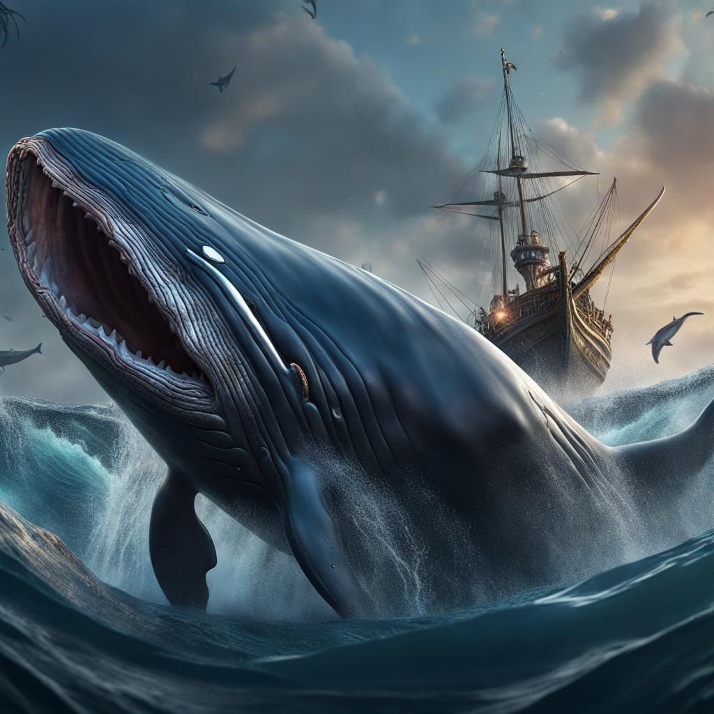 Whale Pierced by Harpoon: Detailed Matte Painting