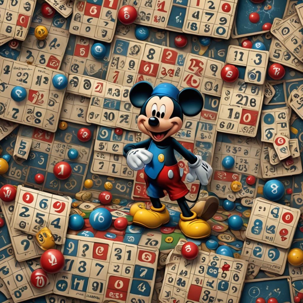 Mickey Mouse Announces Bingo Numbers: Detailed Digital Art
