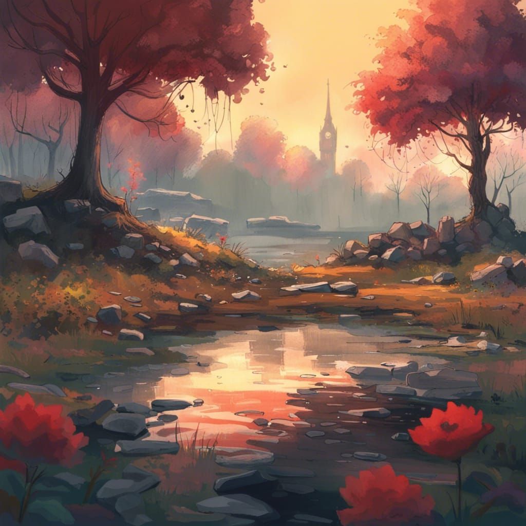 Autumnal Landscape Art in Anime Style