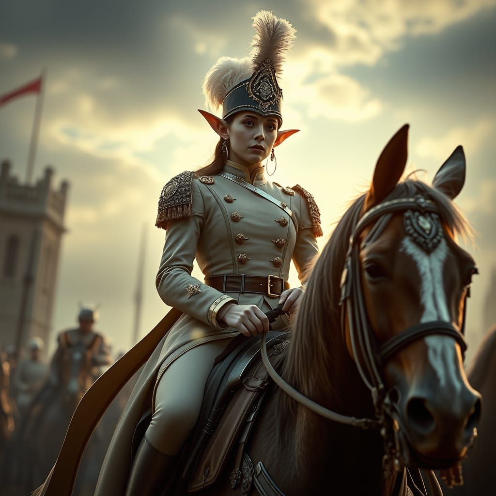 Victorian Fantasy Cavalry Officer in Elegant, Ornate Uniform