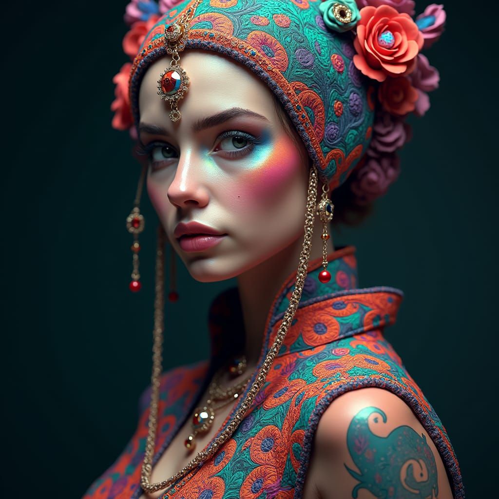 Stunning Woman in Vibrant Clothing: Hyperrealistic Portrait