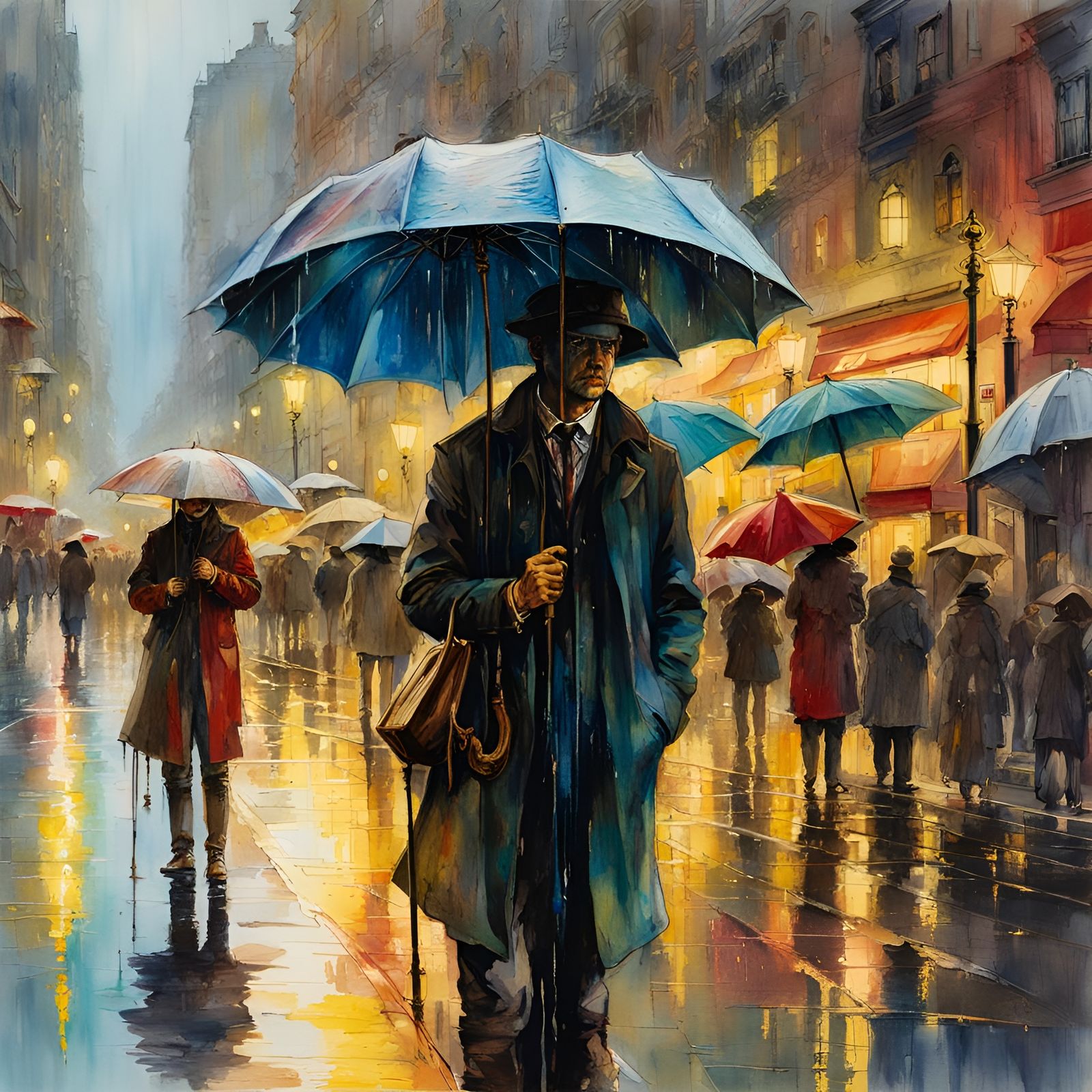 Dystopian City in Rain with Renaissance Style