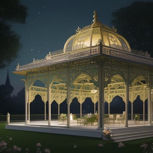 Baroque Fantasy Ballroom Under Pastel Moonlight