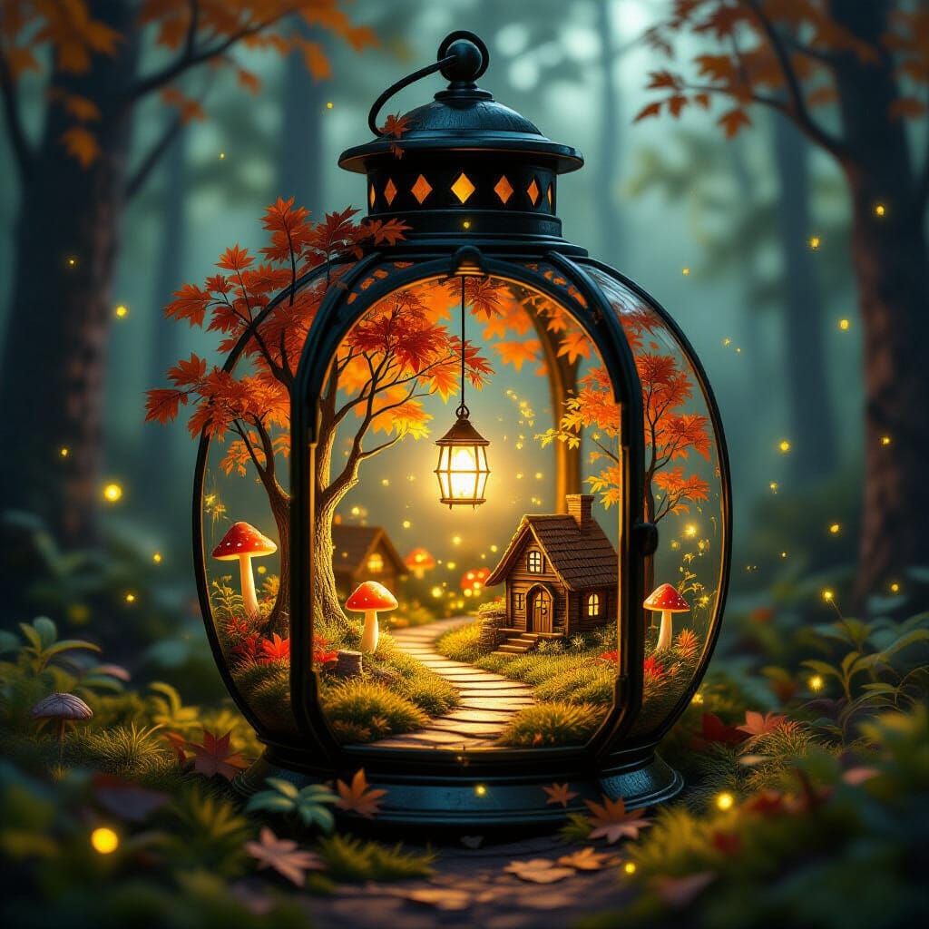 Magical Miniature Forest Inside Antique Lantern