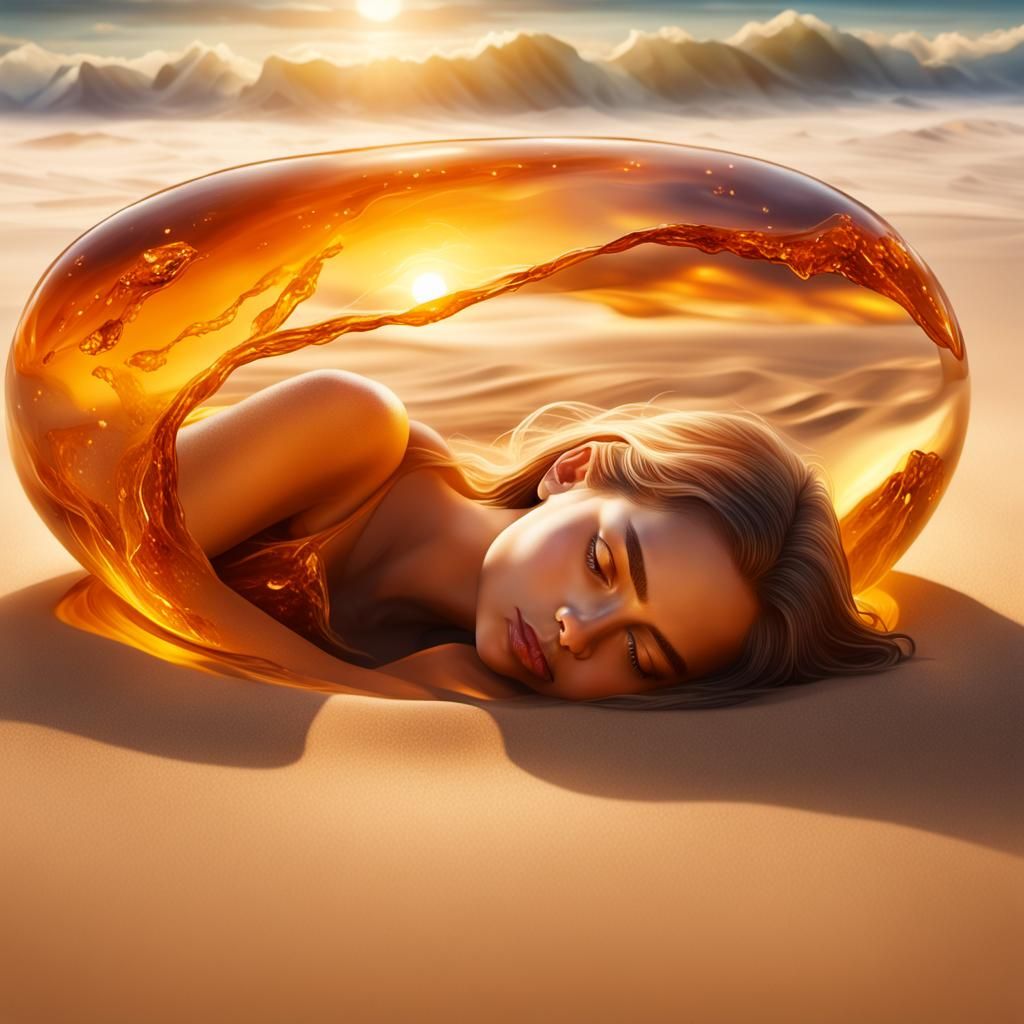 Woman Trapped in Amber: Hyper-Realistic Digital Art
