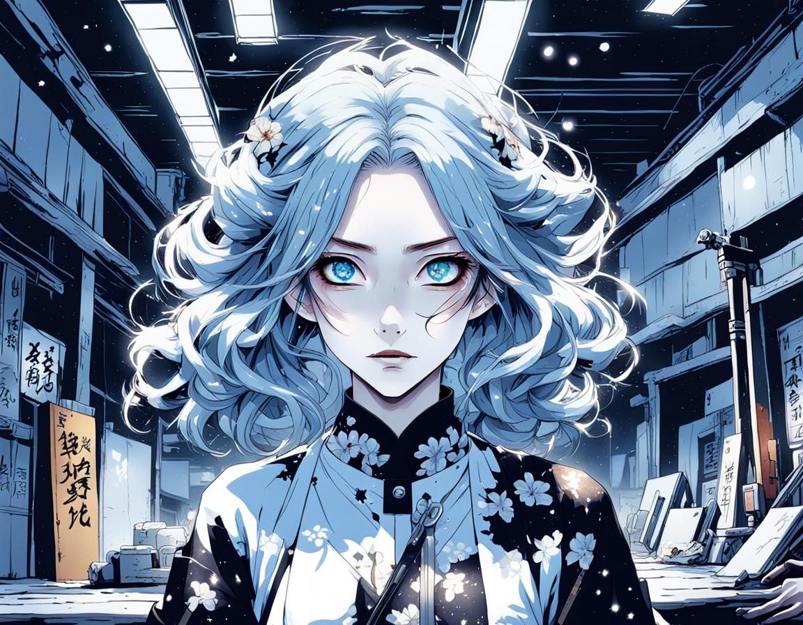Sad Woman in Space: Anime-Style Digital Art