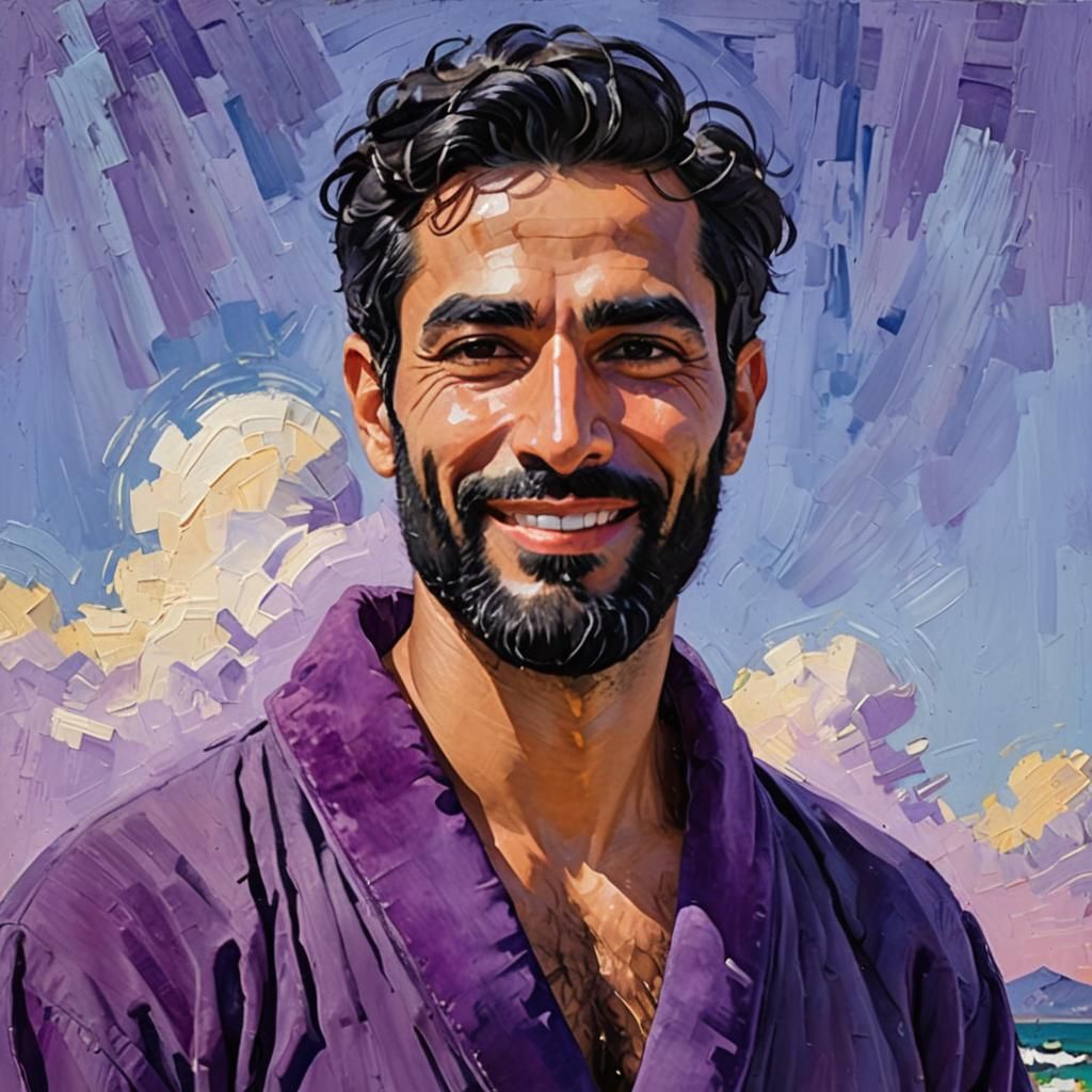 Portrait of Handsome Man in Impasto Gouache Style